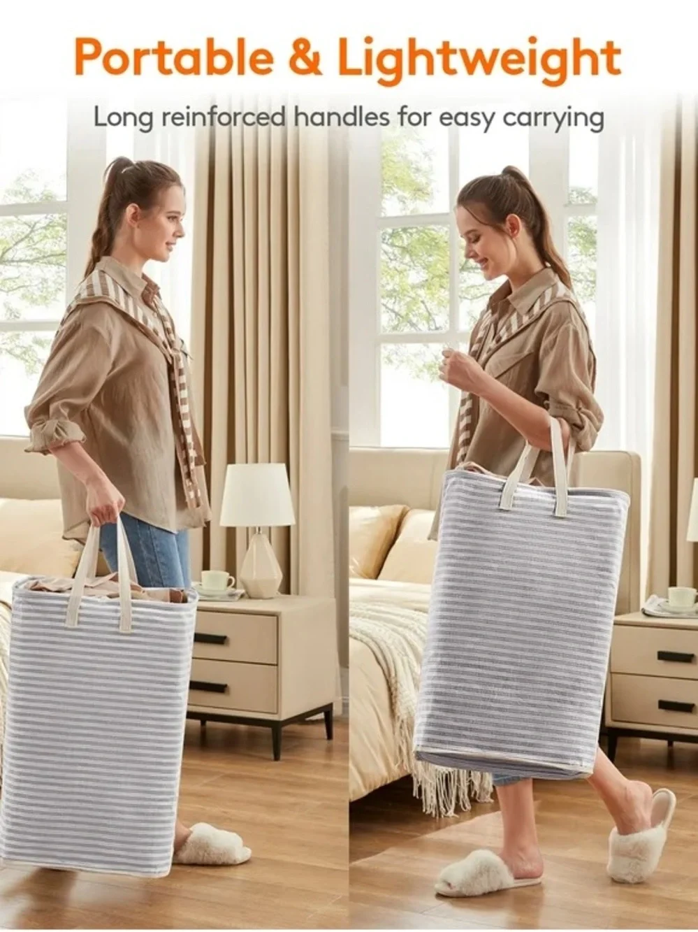 “Lifewit” Gray & White Striped Collapsible Laundry Hamper‼️